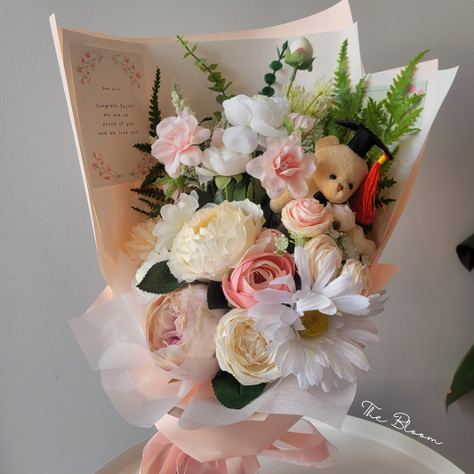 Graduation Teddy Bear Flower Bouquet