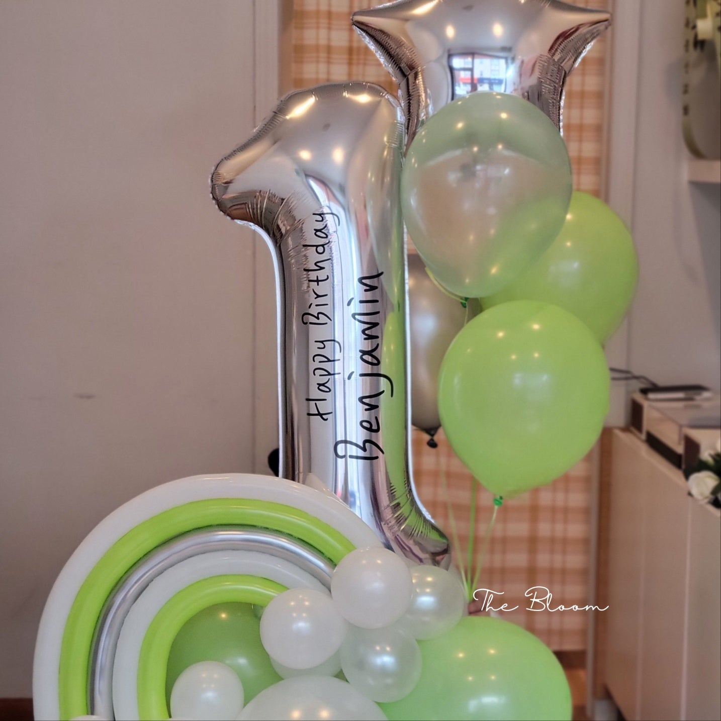 1st Birthday Balloon Stand (Green/White/Silver)